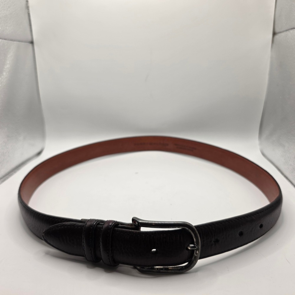 Tommy Hilfiger Mens Leather Belt 36 Burgundy Brown Handcrafted in USA Buckle
